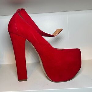 Red Ankle Strap Platform Heels